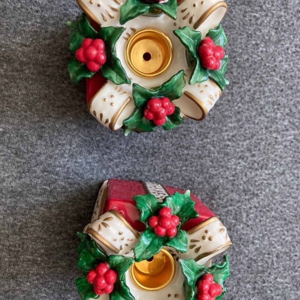 Vintage Avon Set of Two Christmas Gift Box Porcelain Taper Candle Holder